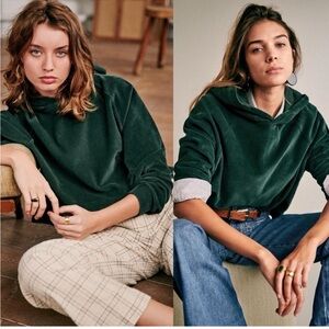 Sezane Mary Sweatshirt Hoodie Sage Green Size XS Velvet French Loungewear Cord‎